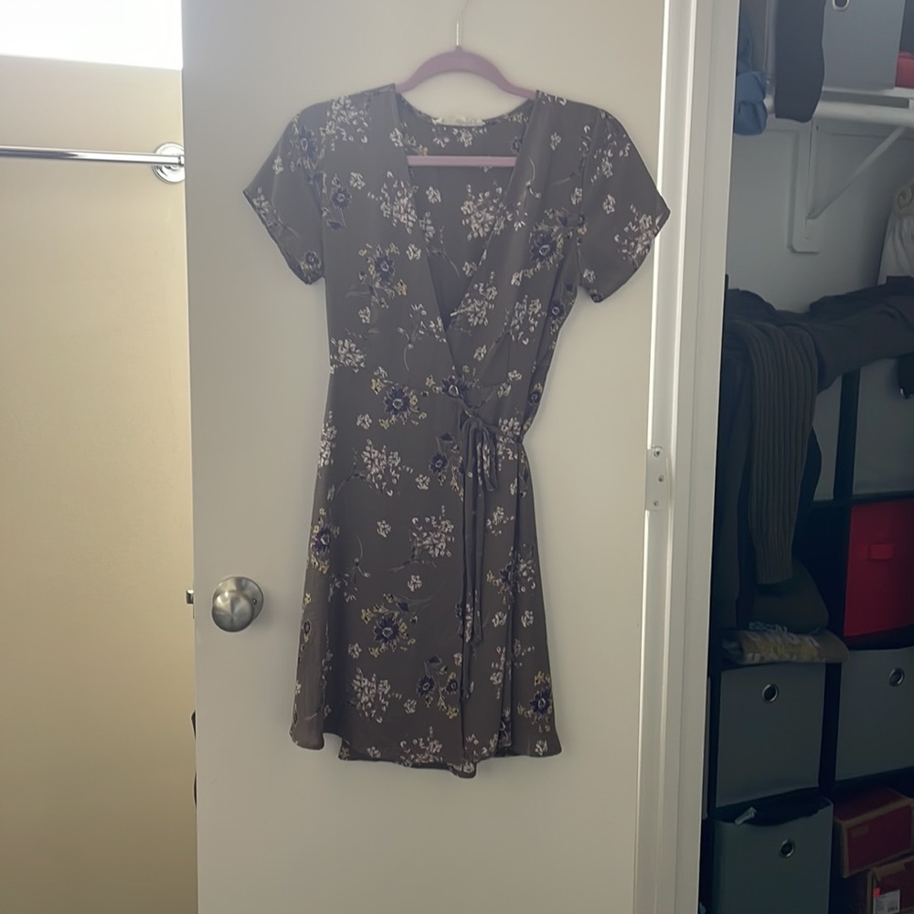 Dark Taupe floral wrap dress